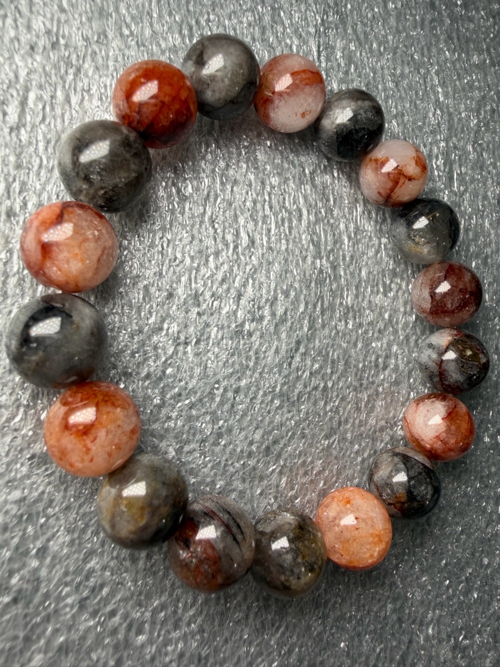 Stunning 11MM Red & Black Herkimer Diamond Quartz Natural Crystal Bracelet